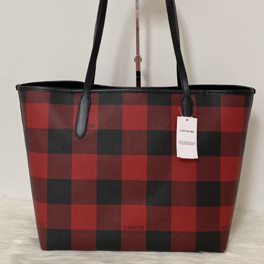 New💃Coach City Tote Handbag With Buffalo Plaid Print - Picture 4 of 12